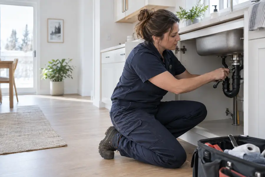 Un professionnel au travail sur la plomberie